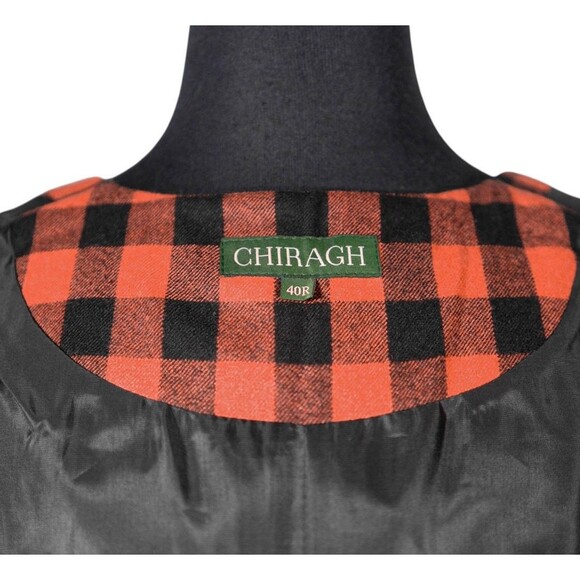 Mens Vest 40R Wool Orange Black Plaid Check Waistcoat Formal Wedding Groom Party - Picture 3 of 9